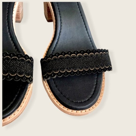 $349 Frye Black Brielle Black Scallop Suede Leather Zip Up Heeled Formal Sandals - Picture 15 of 16